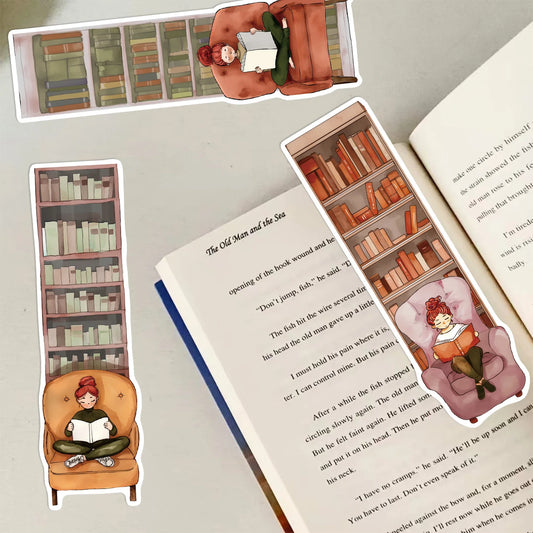 30Pcs Cartoon Girl Reading Series Simple Handheld Art Creative Material Ins Reading Paper Bookmark DIY