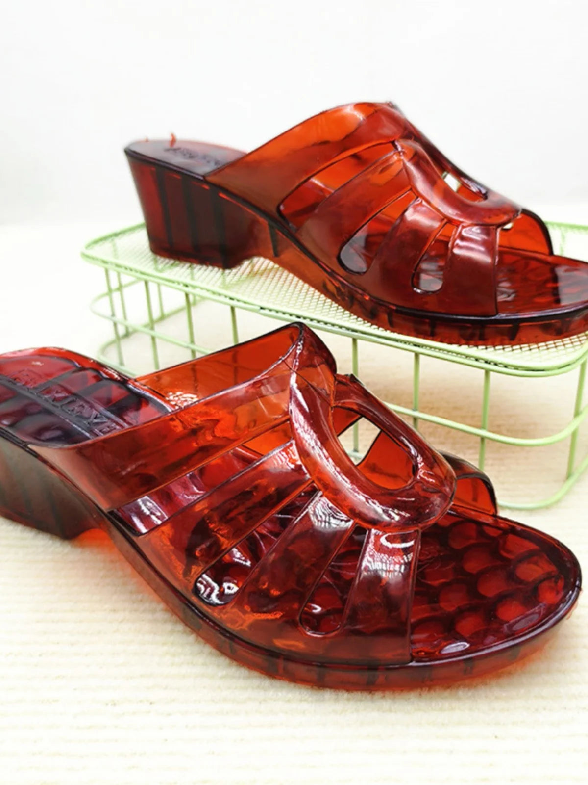 Women's Summer W Heel Jelly Sandals Transparent Comfortable Wear-Resistant Anti-Slip Waterproof Batoom Bathing Slippers...