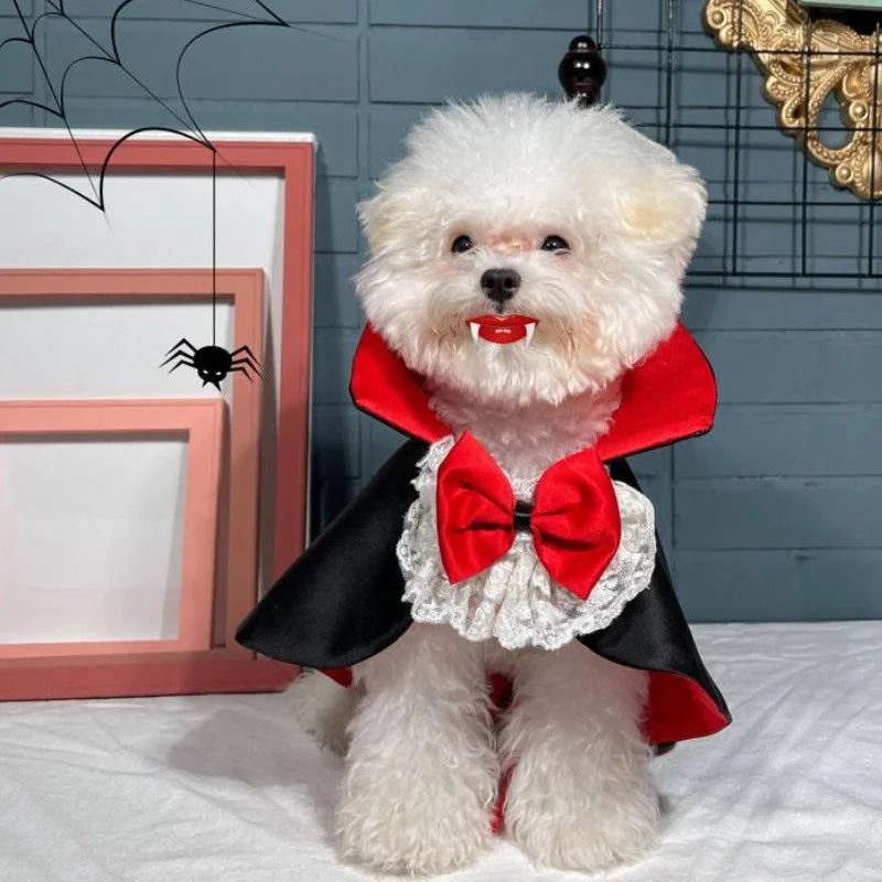 Vampire Cape for Dogs – Red & Black Halloween Pet Costume for Small & Medium Dogs, S–XXL