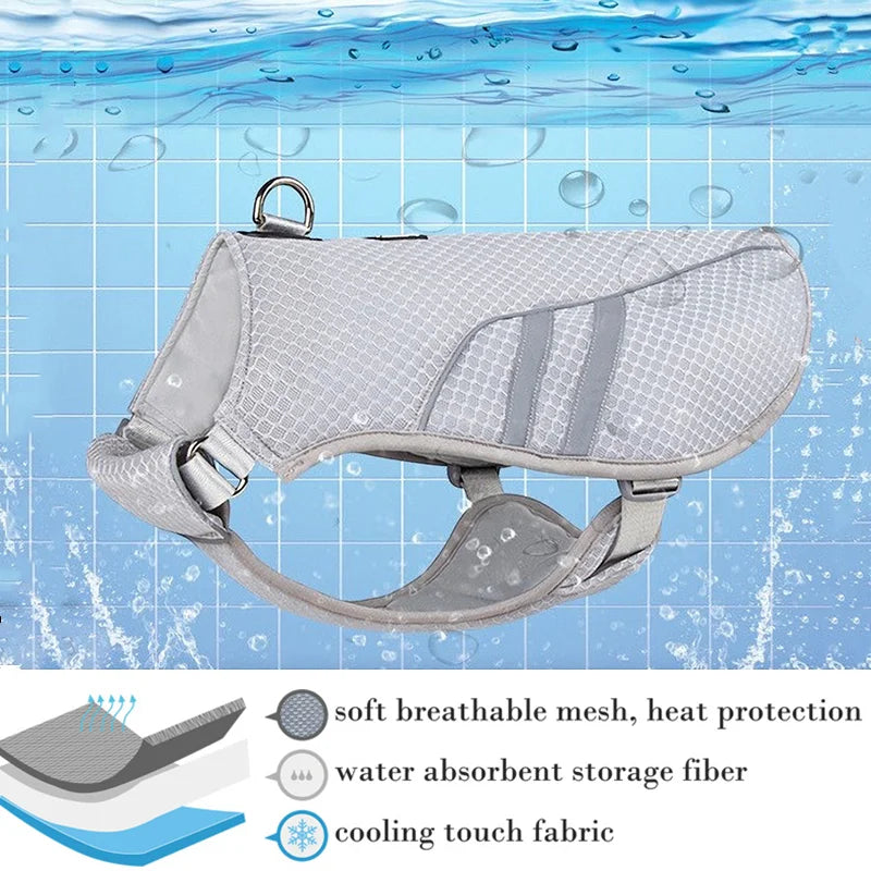 Dog Cooling Harness Clothes Summer Outdoors Breathable Pet Vest Reflective Rapid Cooling Jacket For Small Large Dog Accessories