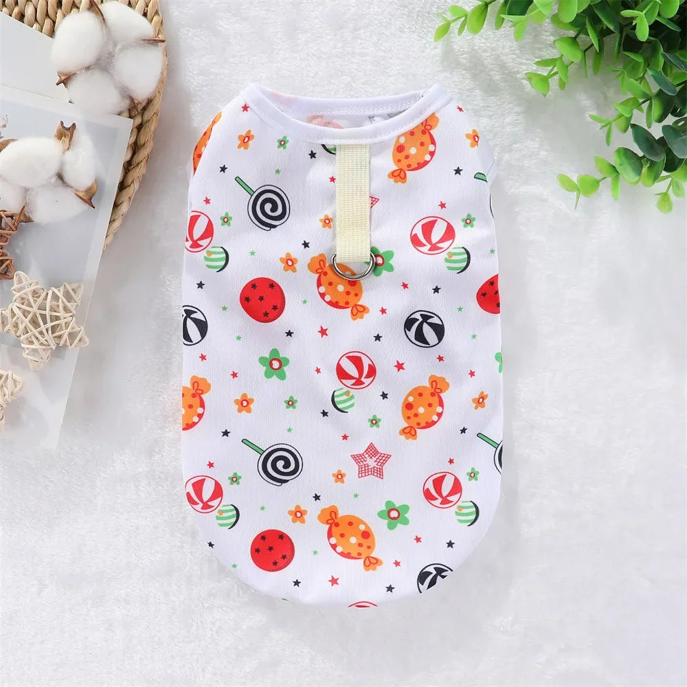 Cooling Summer Pet Dog Vest Cartoon Soft Cat Clothing Summer Casual Shirts Small Medium Large Dogs Puppy French Bulldog Clothes
