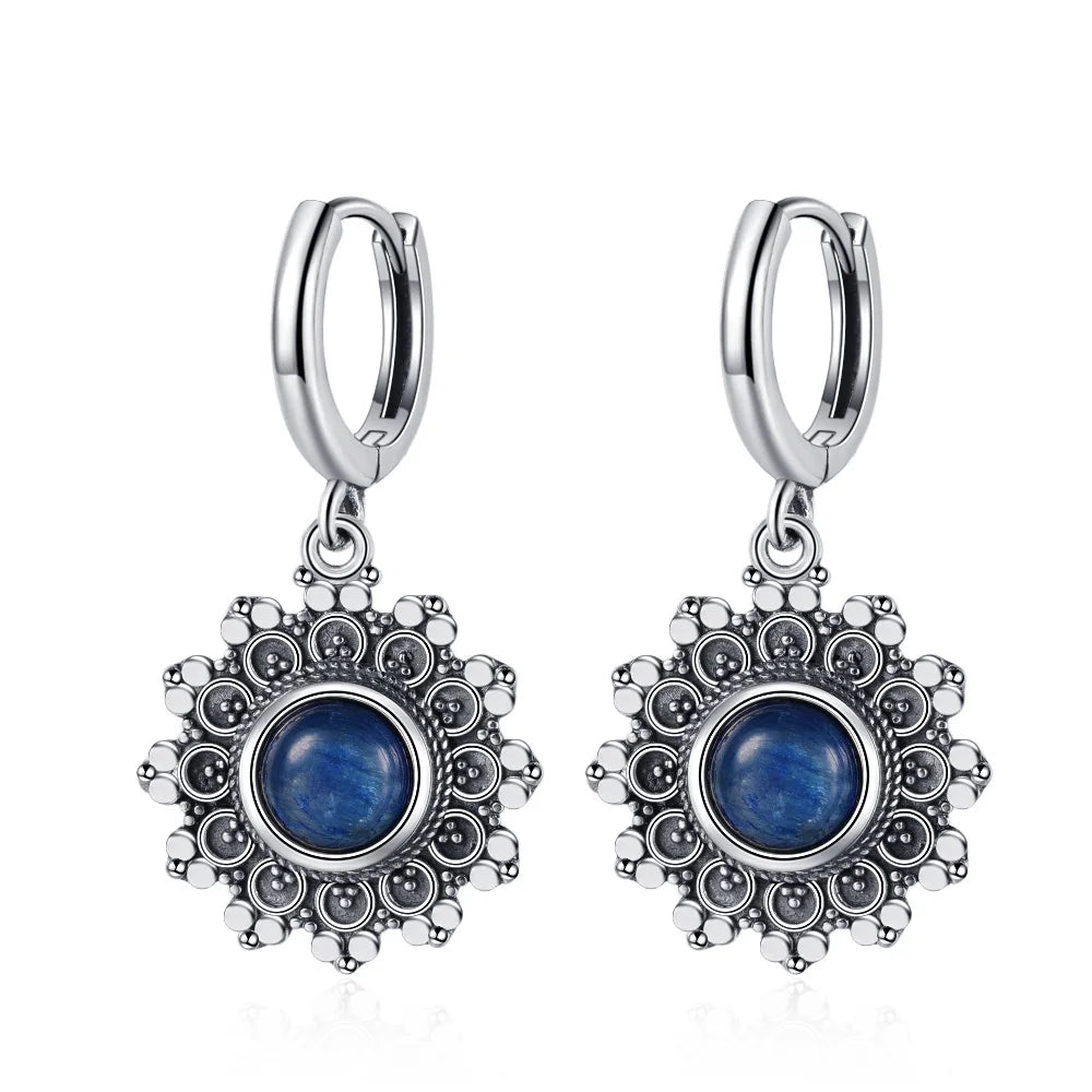 New Elegant Natural Kyanite S925 Silver Drop Earrings for Women Vintage Jewelry Wedding Engagement Hoop Earrings Gifts