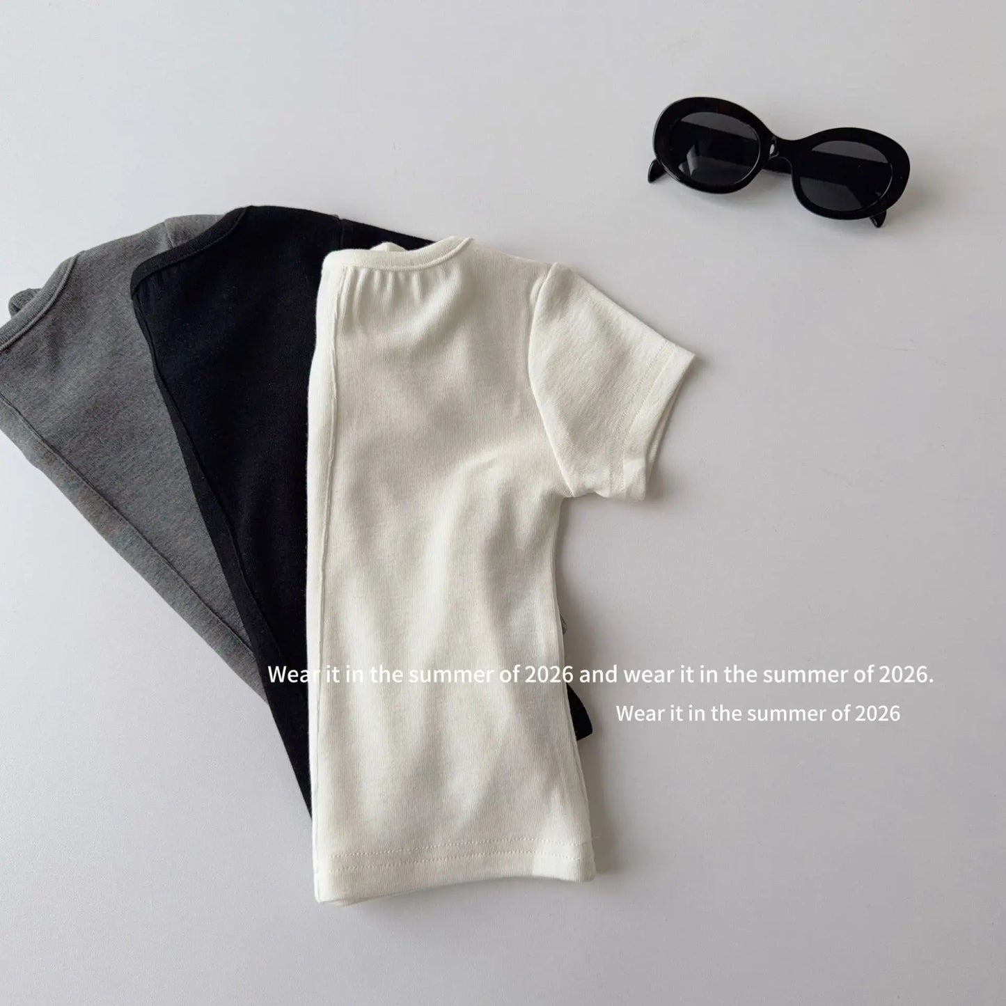 Girls T-shirt 2026 Spring and Summer New Childrens Clothes Korean Girl Baby Solid Color Simple Baby Cotton Short-sleeved T-shirt