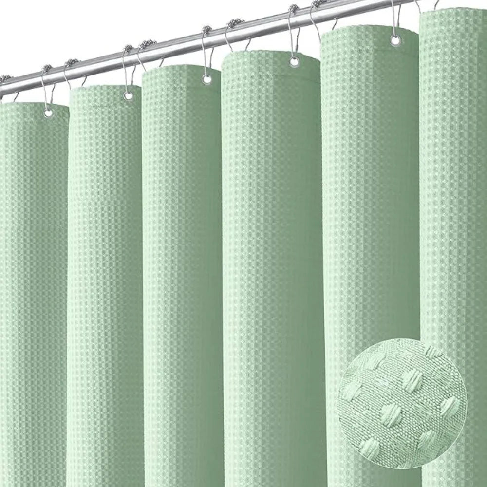 Waterproof Plain Waffle Shower Curtain Mildew-proof Solid Color Shading Curtain Polyester with Hooks Bathroom Partition Curtain