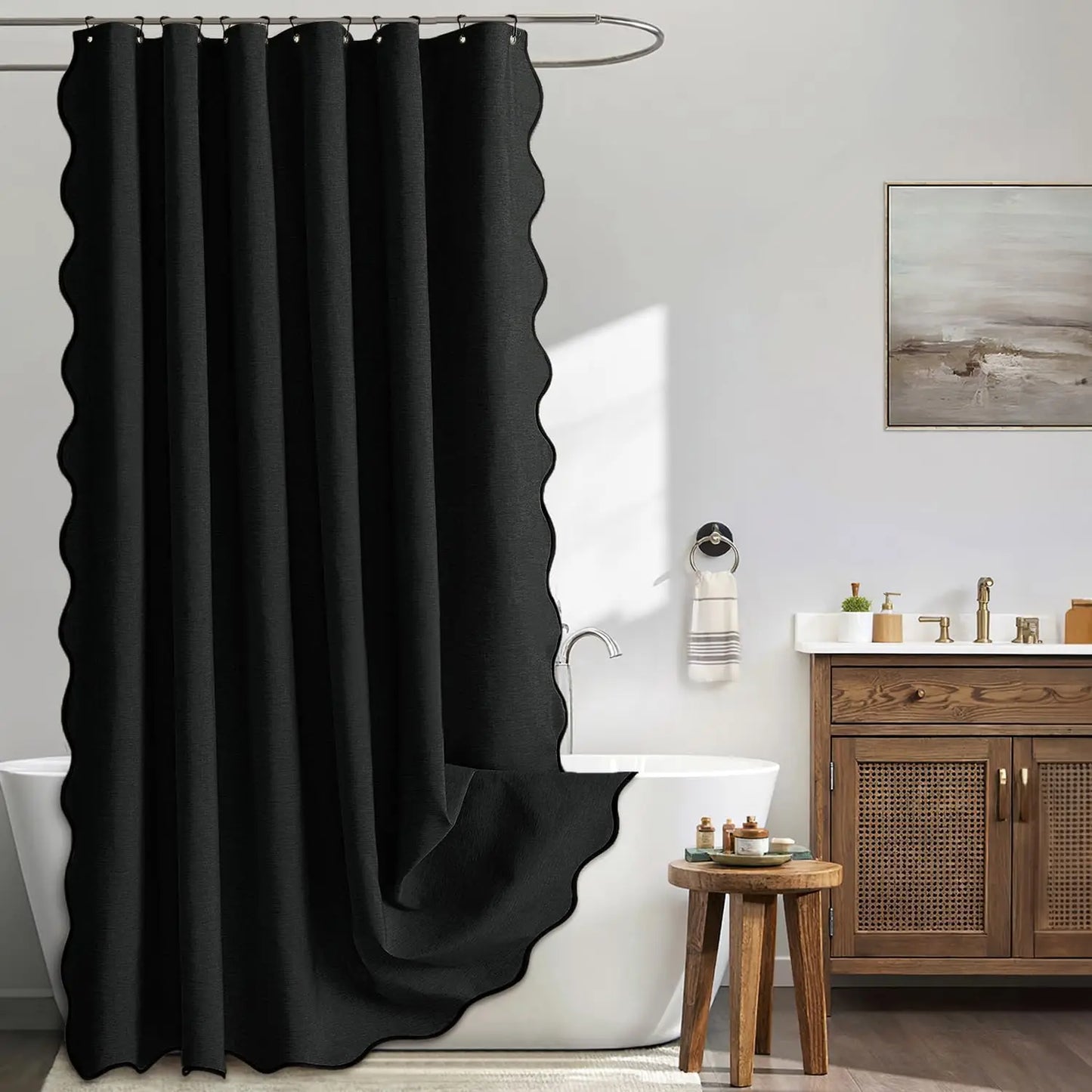 14 Colors Waterproof Shower Curtain with Wavy Edge & Scalloped Design - Quick Drying Splash Resistant Bathroom Decor