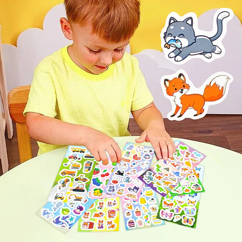 12-36 Sheets Stickers Bulk for Kids Scrapbooking Including Animals, Fruits, Dinosaurs, Cats, Fish, Cars and More, Party Favors f