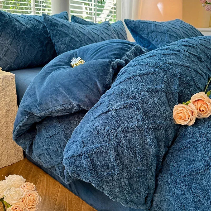 Tafuru Milk Fleece Single Quilt Set Autumn/winter Thickened Warm Solid Color Duvet Cover 200x230 220x240 Bedding for Double Use
