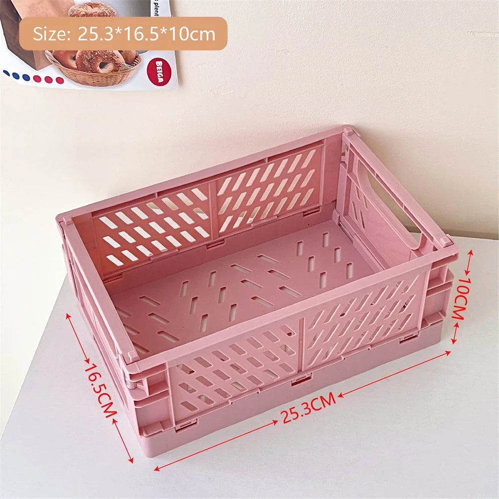 Foldable Storage Box with Handles Collapsible Crate for Toys, Cosmetics & Desk Organization