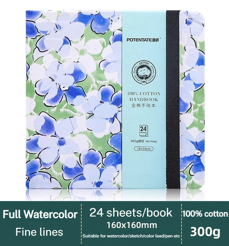POTENTATE 100% Cotton Square Watercolor Paper Book 12x12cm/16x16cm 24 Sheets 300g (140lb) Art Drawing Painting Paper Sketchbook