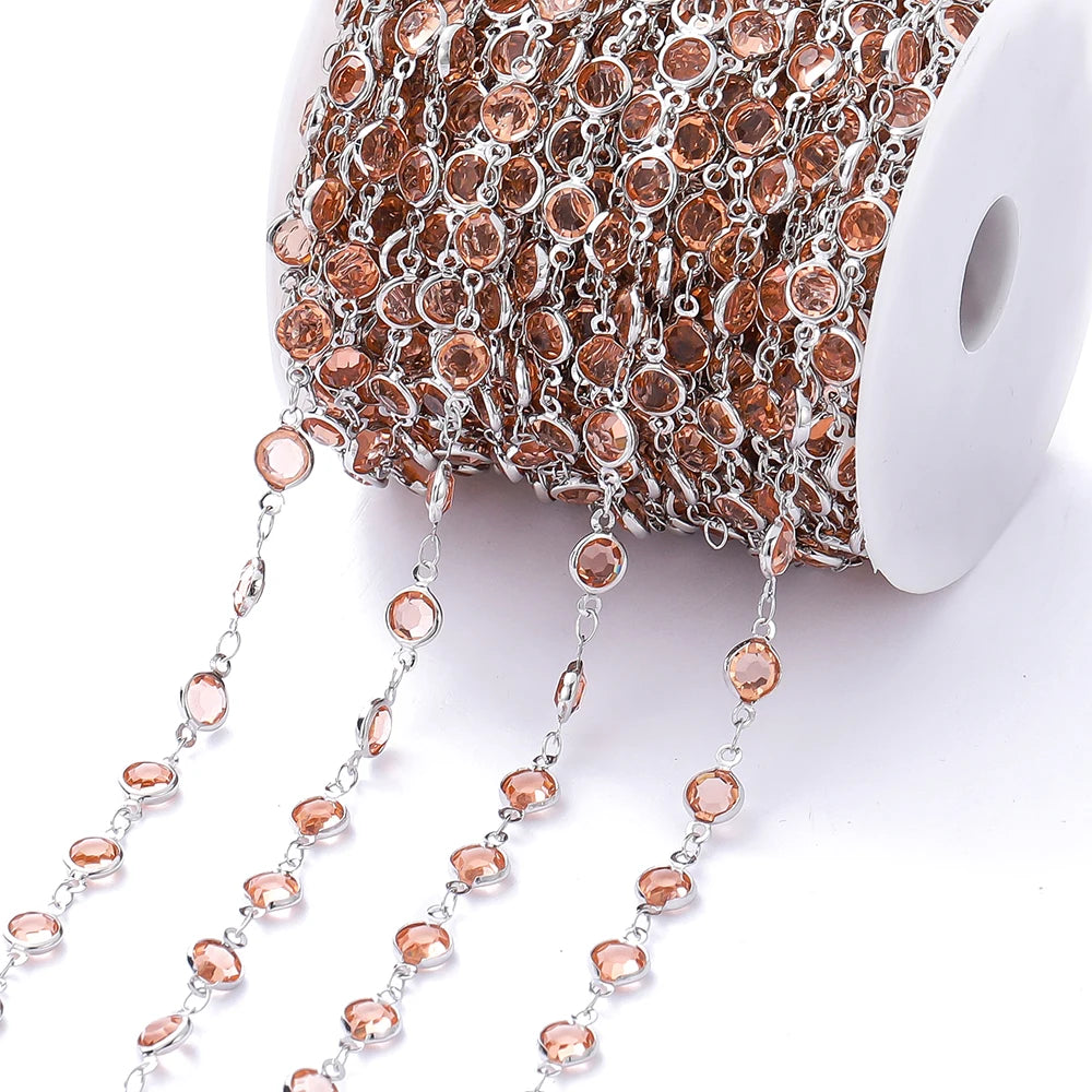 1M Crystal Zircon Stone Chain Colorful Glass Beads Chains For DIY Necklace Bracelet Jewelry Making Supplies Findings