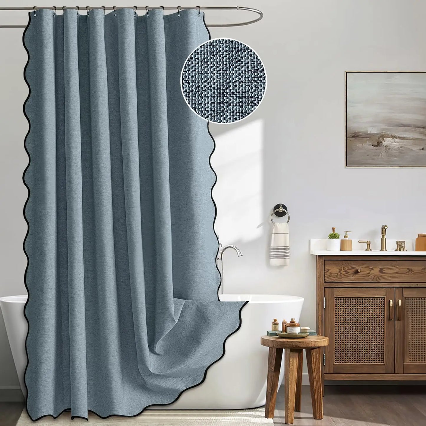 14 Colors Waterproof Shower Curtain with Wavy Edge & Scalloped Design - Quick Drying Splash Resistant Bathroom Decor