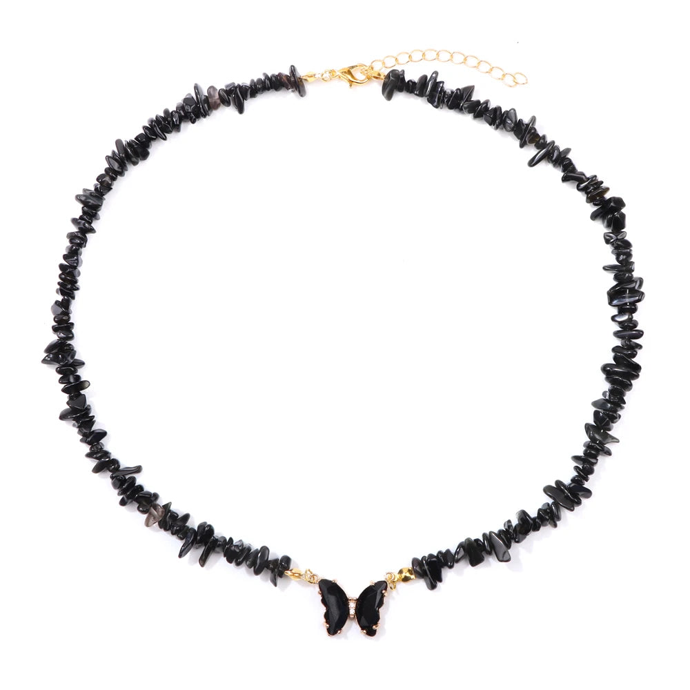 Trendy Butterfly Crystal Necklace Natural Purple Amethysts Quartzs Crystal Chip Stone Necklace Jewelry Gift For Women Couple