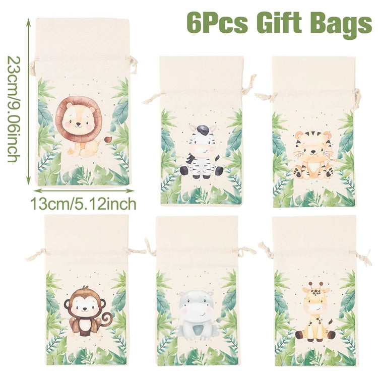 6pcs Animal Dinosaur Unicorn Cotton Linen Gift Bags Birthday Party Decor Kids Wedding Party Favor Bag Baby Shower Gift Bag