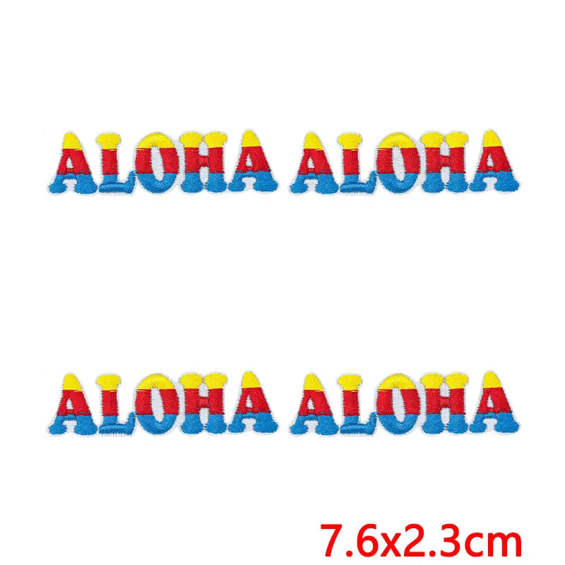 10Pcs/Lot Cool Summer Pool Iron On Patches For Clothing Beach Chair Colorful Kite Aloha Embroidery Patches Backpack Appliques