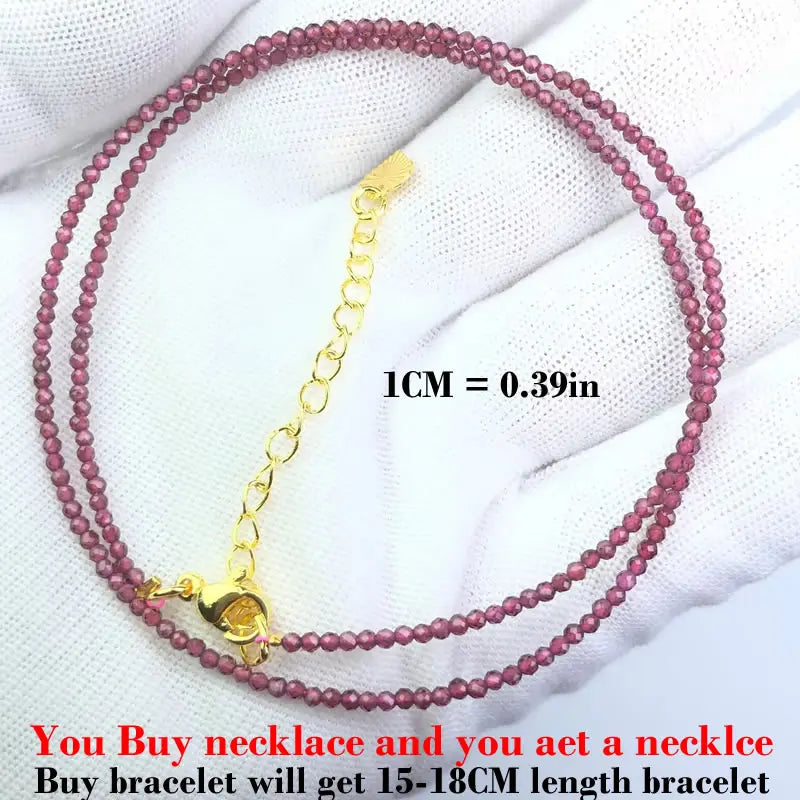 HOT Natural Stone 2mm Faceted Beads Necklace Crystal quartz Garnet agate Beaded Chains Fashion Simple Men Women Jewelry Gifts