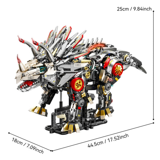 2026 Mechanical Triceratops Dinosaur Building Blocks Jurassic World Animal Linkage Model with Light Birthday Gifts Toy for Kids