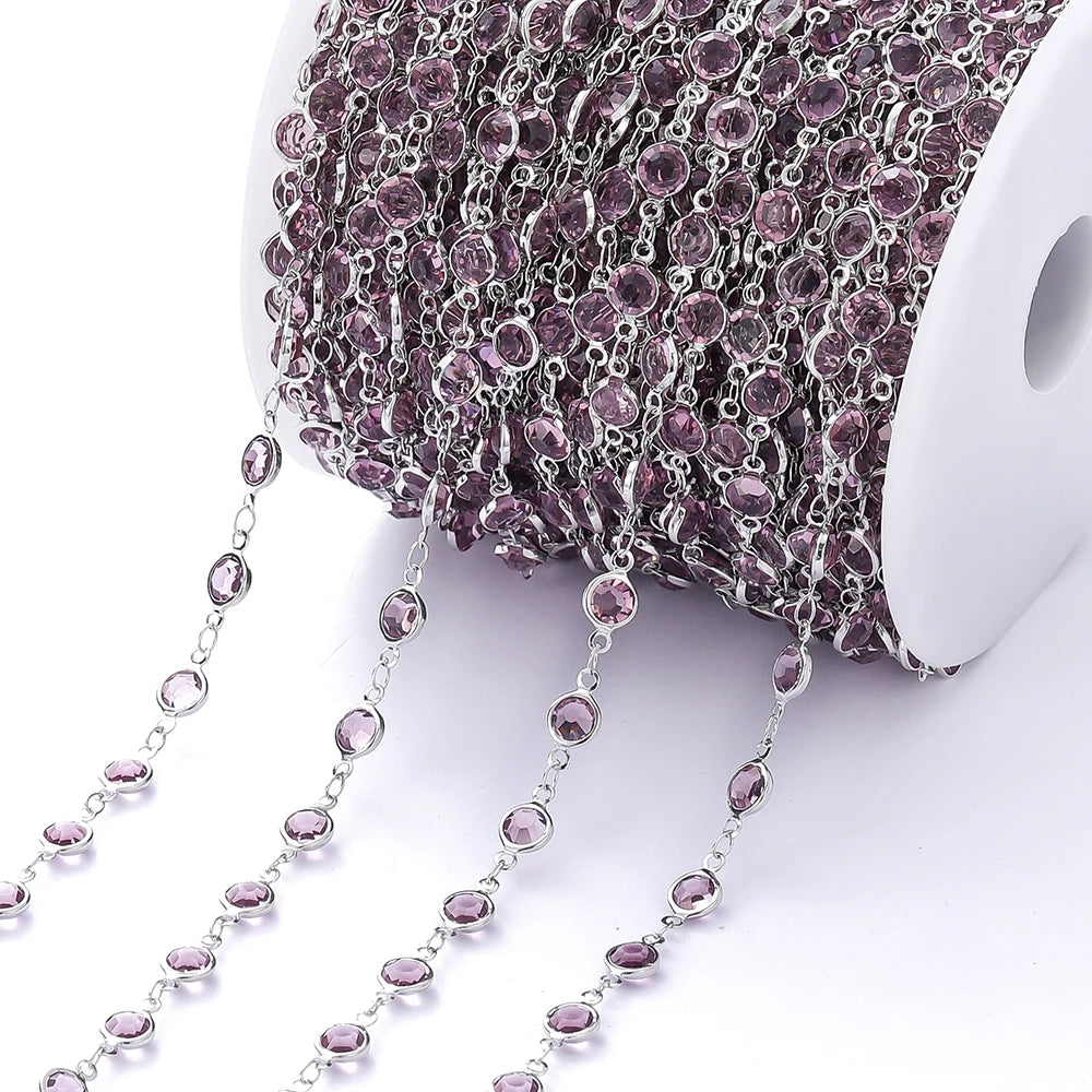 1M Crystal Zircon Stone Chain Colorful Glass Beads Chains For DIY Necklace Bracelet Jewelry Making Supplies Findings