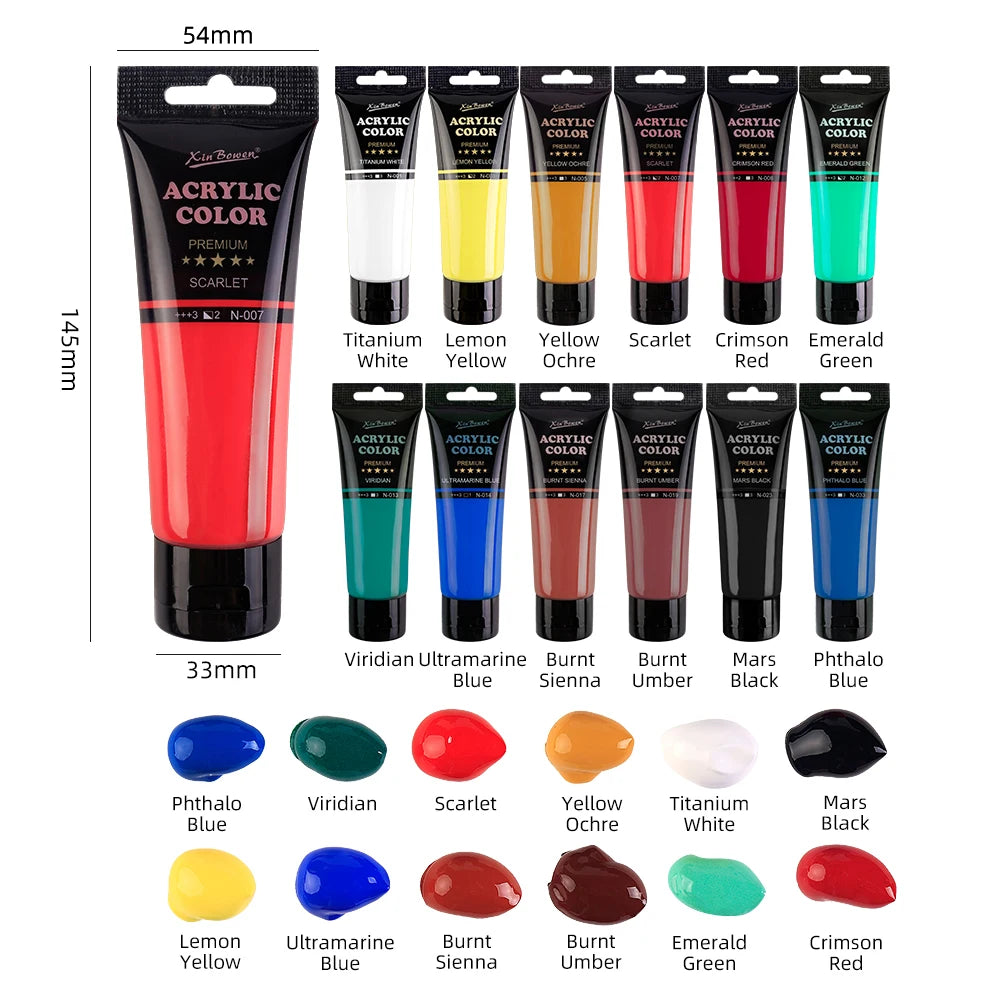 75ml Acrylic Paint for Wall Art Student DIY Graffiti Shoes Waterproof Sun Resistant Textile Painting Materials