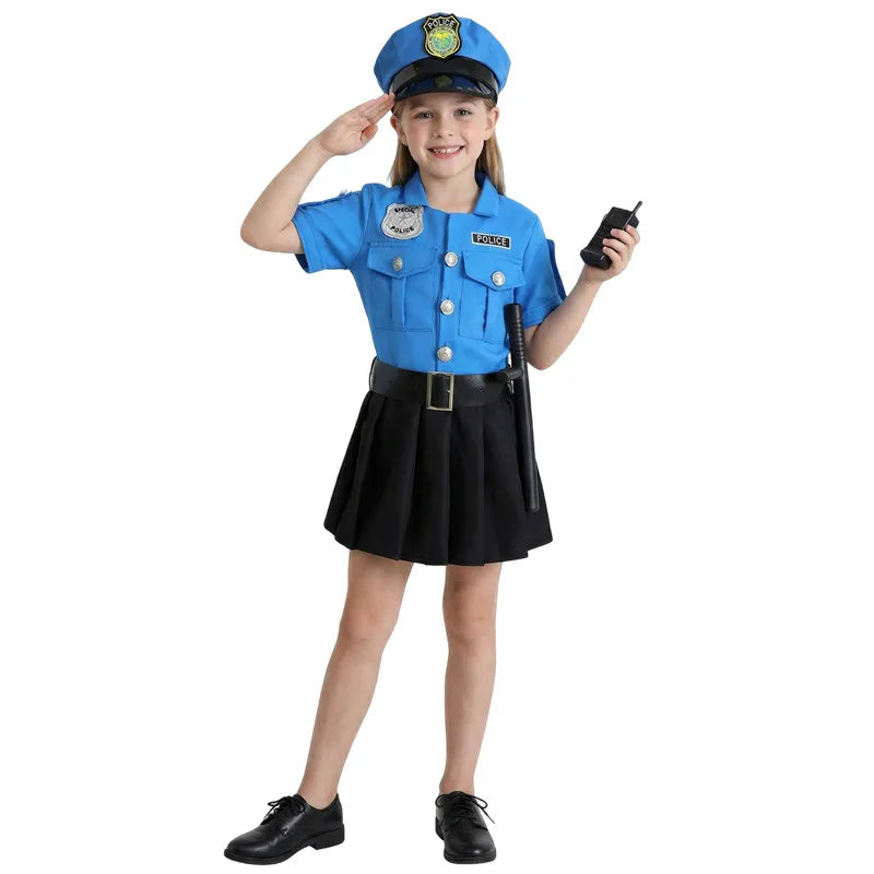 Girl Police Costume Blue Officer Uniform Halloween Dress Up Cosplay Outfit with Accessories Campus Festival Costumes Play House