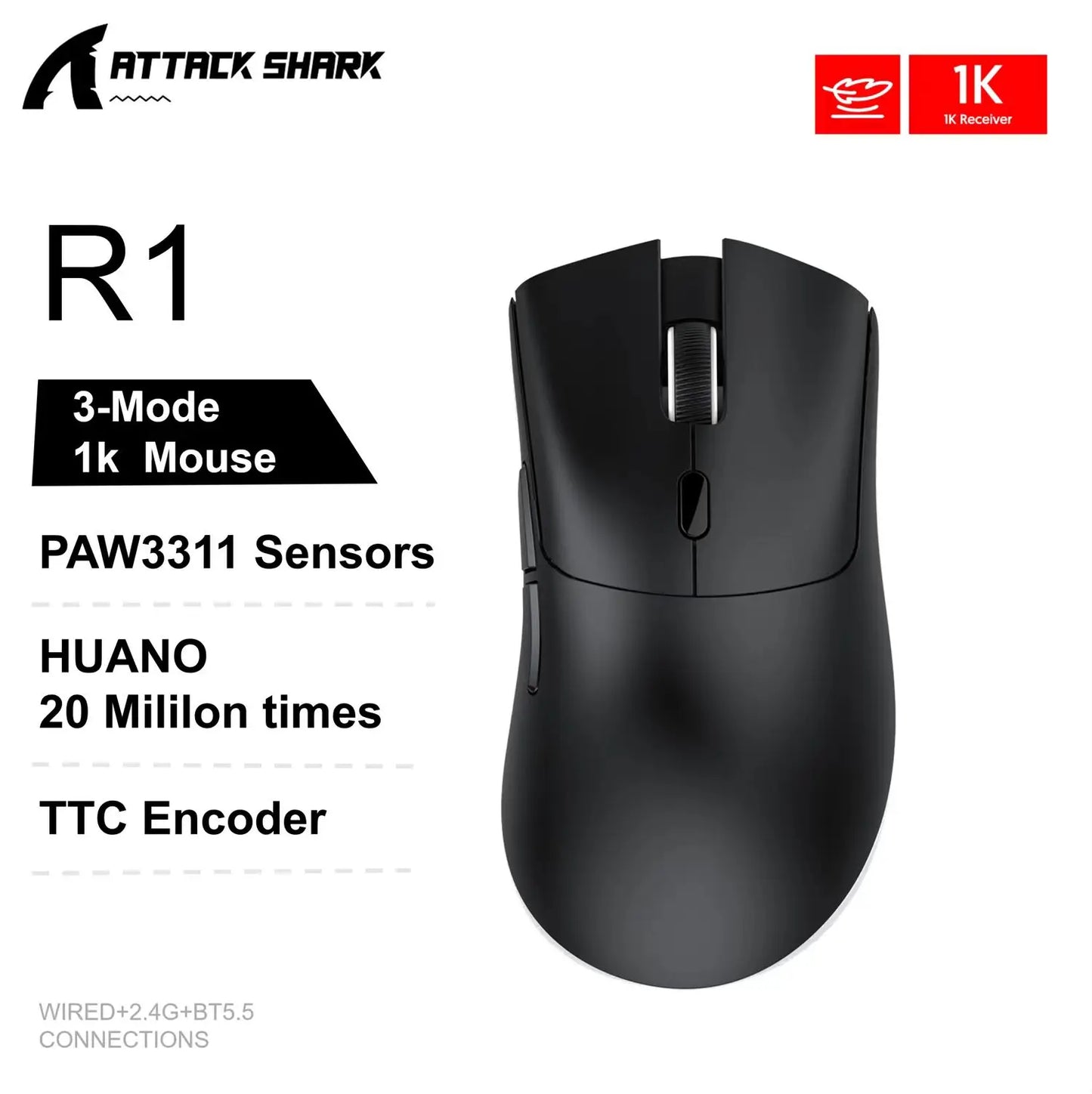 ATTACK SHARK X11 PAW3311 optical sensor,maximum resolution of 22K DPI acceleration up to 40G,edge in competitive gaming