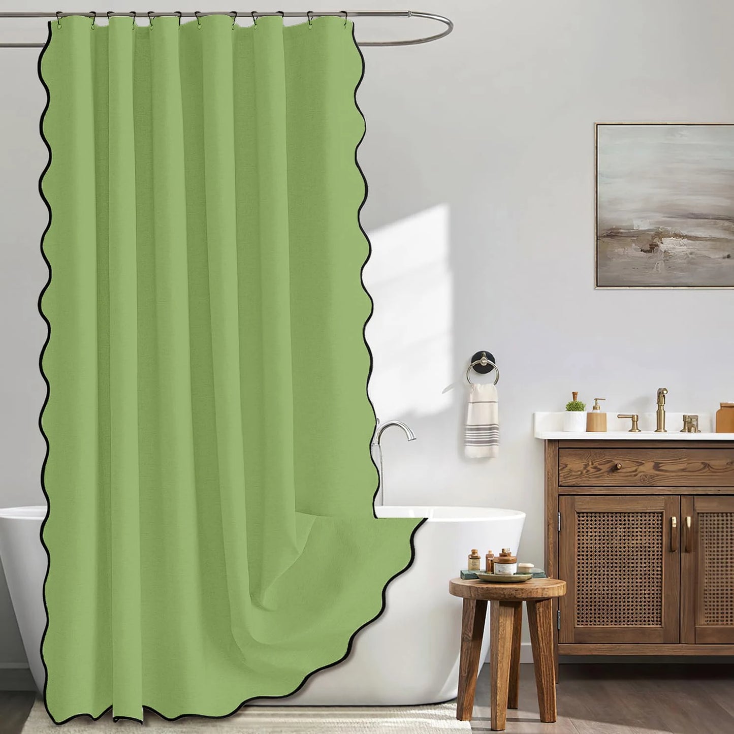14 Colors Waterproof Shower Curtain with Wavy Edge & Scalloped Design - Quick Drying Splash Resistant Bathroom Decor