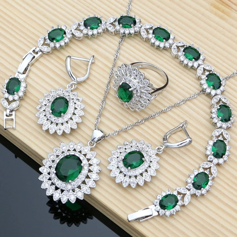 Natural Oval Blue Zircon White CZ Silver 925 Jewelry Sets For Women Party Earrings/Pendant/Necklace/Rings/Bracelet Dropshipping