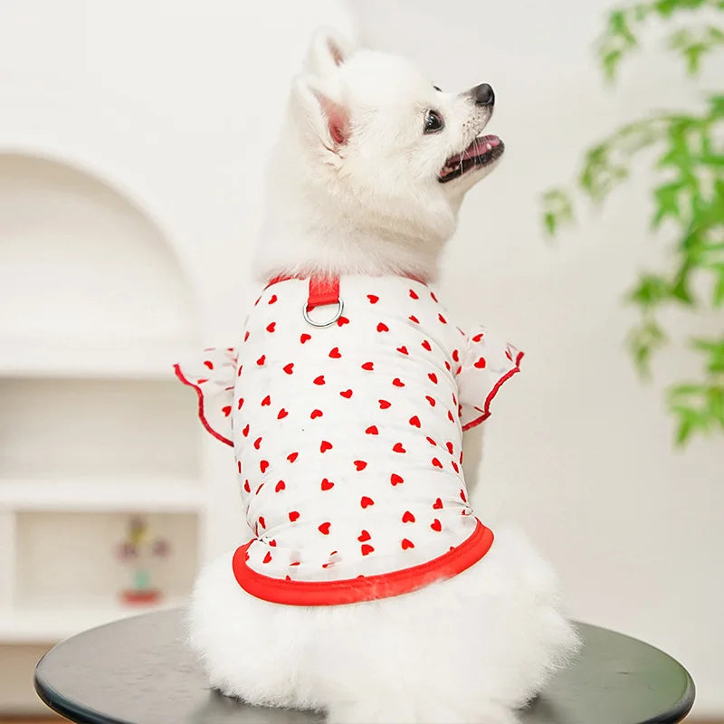 Thin Cooling Dog Vest Heart Flying Sleeves Dog Summer Clothes with D-Ring Chihuahua Bichon Girl Shirt Cat Vests Dog Mesh T Shirt