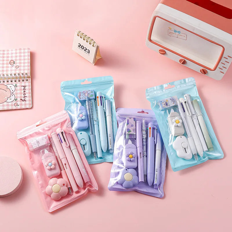 7-In-1 Stationery Set Children Back To School Gel Pen Highlighter Ballpoint Pen Eternal Pencil Tape Eraser Kids Prize Xmas Gift