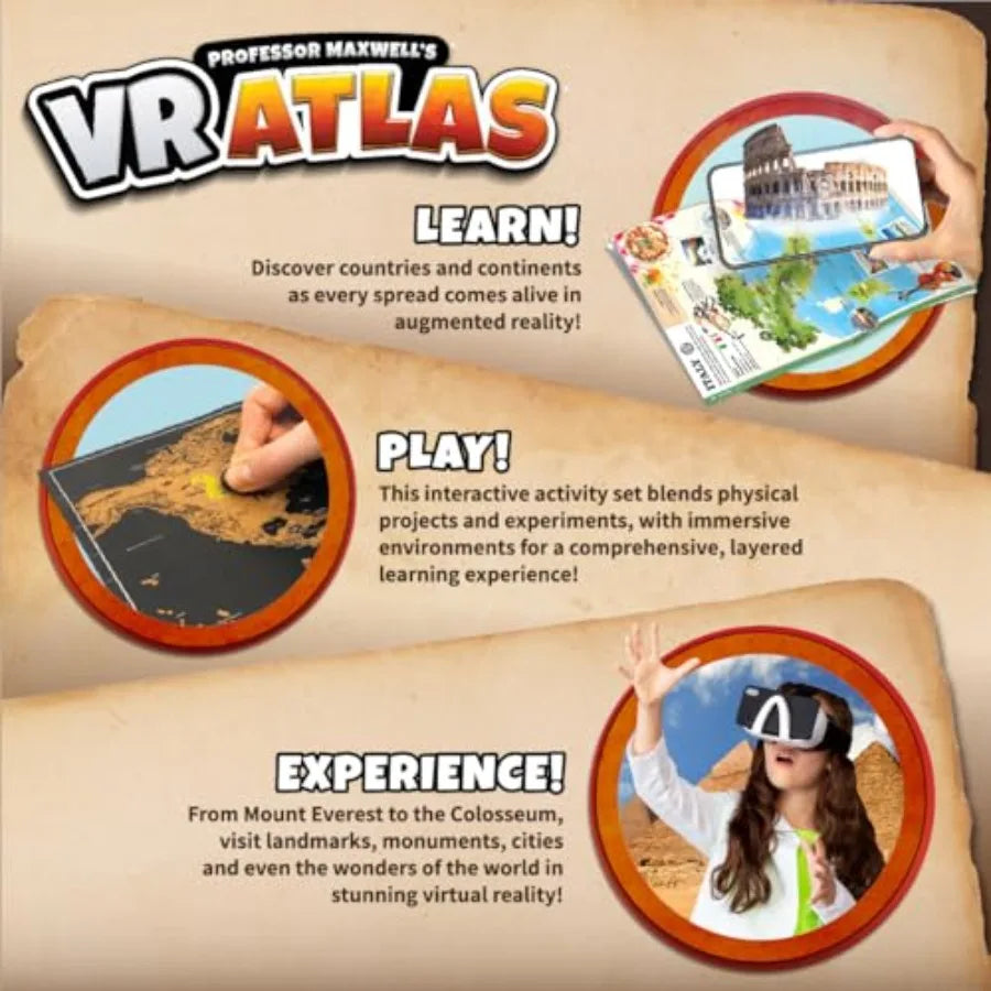 Professor Maxwell's VR Atlas - Virtual Reality Science Kit Book and Interactive Geography STEM Learning World Travel Activity S