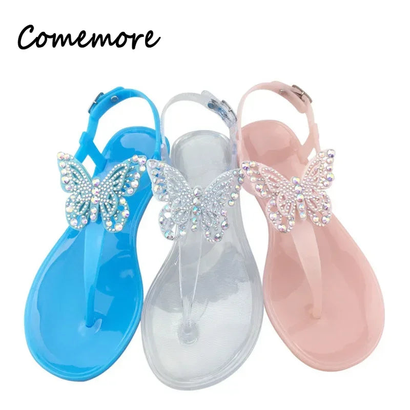 Comemore Clear Shoes Ladies Jelly Shoes Beach Vacation Sandals 2026 New Simple Trendy Flat Shoe Women Flip Flops Chaussure Femme