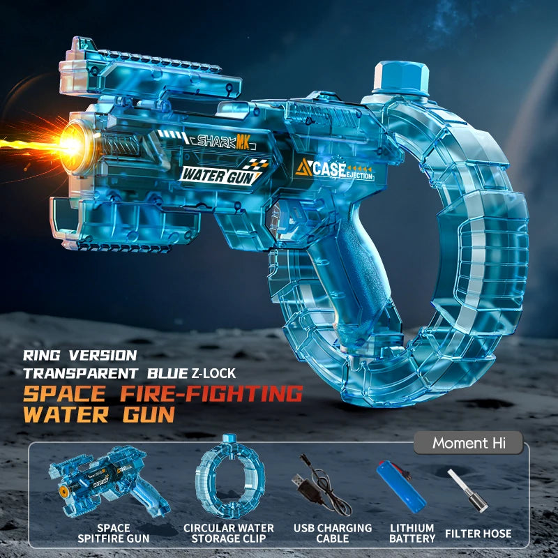 Space Electric Water Gun Energy Ring Burst Transformation LED Lights Large Capacity Full Auto Continuous Fire Squirt Gun Toys