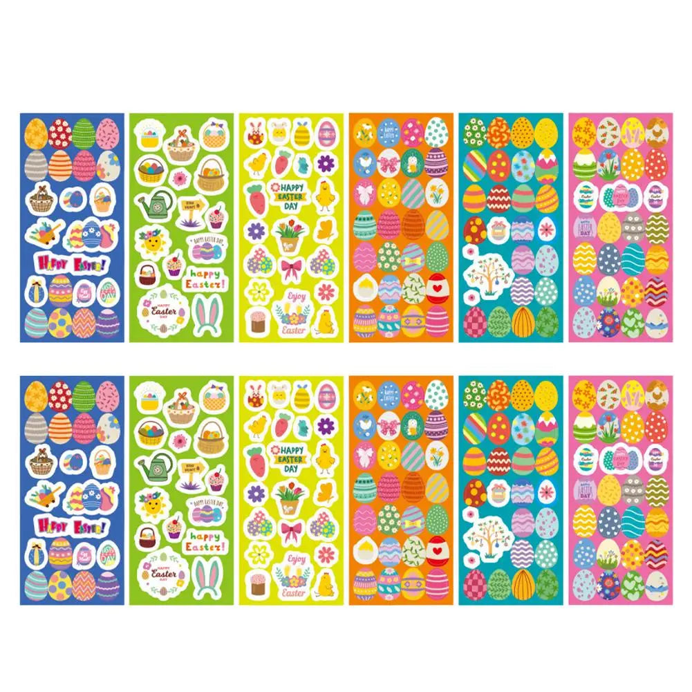 6 Sheets Cartoon Rabbit Easter Egg Stickers Cute Kids DIY Craft Party Favor Scrapbook Diary Album Decor Sticker