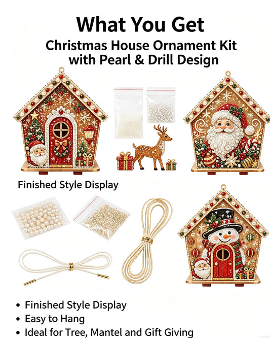 DIY Pearl Art Christmas House Diamond Painting Kit Gingerbread House Shape Xmas Hanging Ornament Set for Home Holiday Decor Gift
