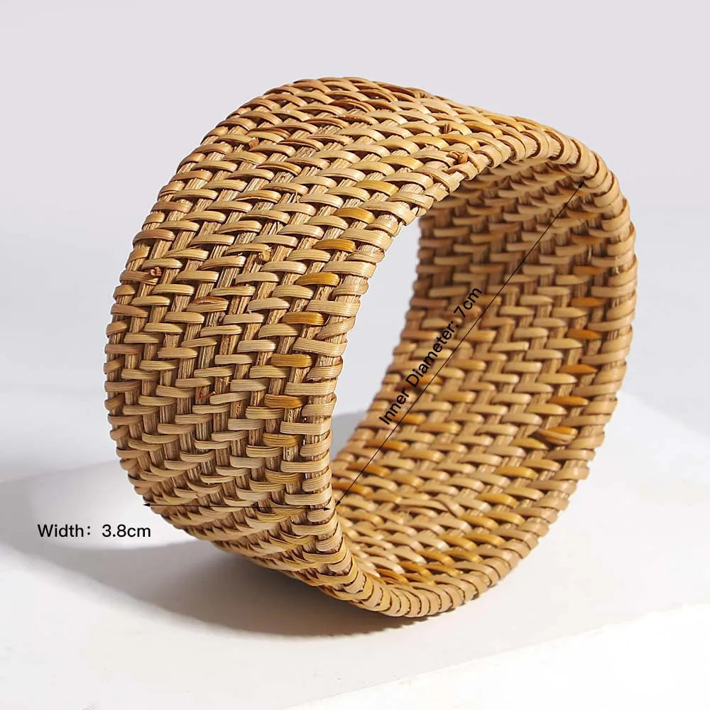 Amorcome Bohemian Wicker Rattan Weave Handmade Bangles Bracelets For Women Boho Chunky Beach Style Ladies Ethnic Straw Jewelry