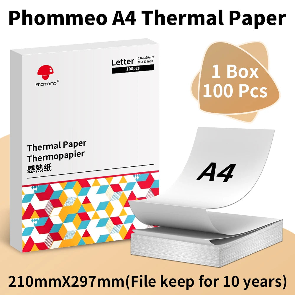 A4 Thermal Paper 216mm Paper Quick-dry Continuous Paper Suitab for Phomemo M08F/M832/M833/M834/M835 Portable Printer