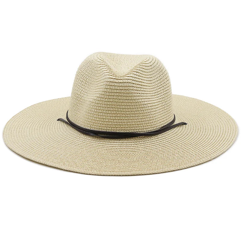 10.5CM Brim Big Straw hat For Women men Jazz Fedoras Cooling Sun Hats Summer Breathable Elegant Ladies Party Hat Wholesale