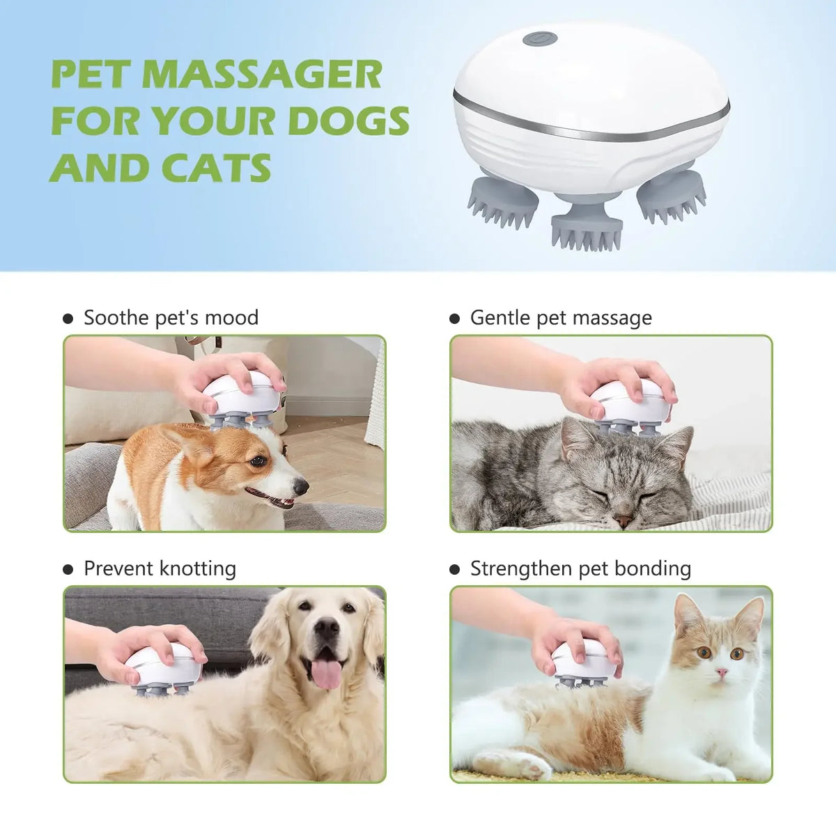 Electric Head Massager Scalp Relax Vibration Scalp Massager Kneading Rechargeable Head Massage Machine Women/Men/Dog/Kitten