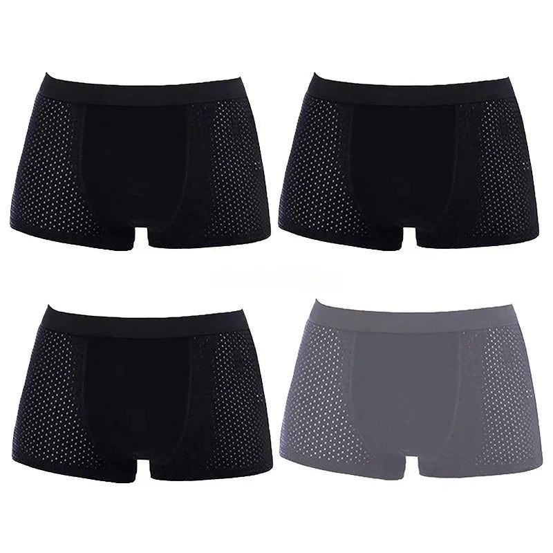 4Pcs Men's Bamboo Boxer Briefs Ultra Soft Anti Odor Underwear Breathable Mesh with Ventilation Holes Stretch Comfort for Daily