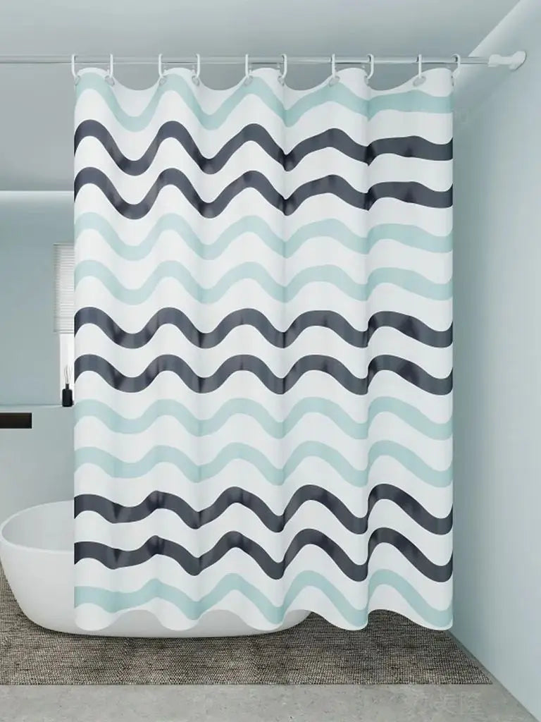 Two-color wavy pattern shower curtain, a simple yet design-savvy dry-wet separation partition shower curtain