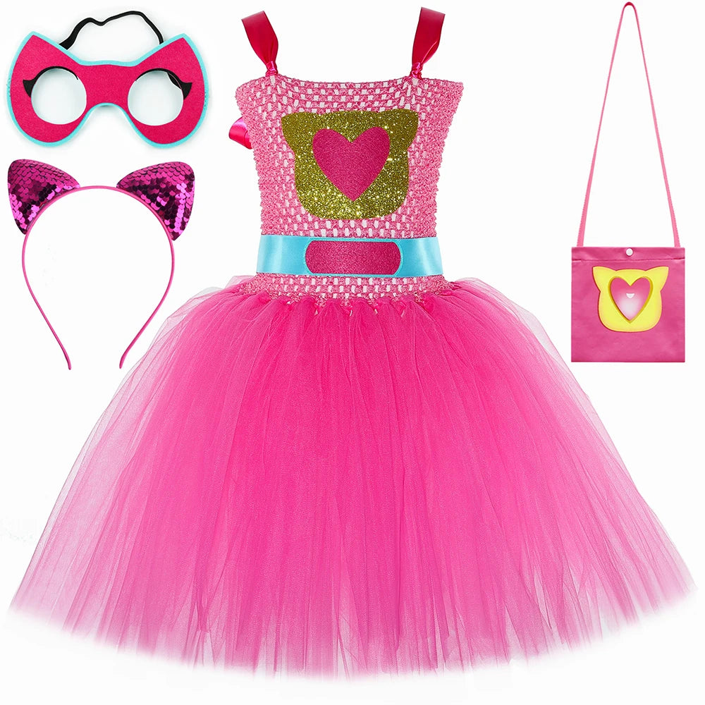 Girls Super Kitties Tutu Dress Costume Kids Halloween Cartoon Cat Costumes Girl Carnival Party Perform Princess Dress Up Clothes