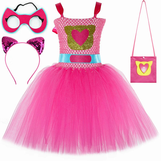 Girls Super Kitties Tutu Dress Costume Kids Halloween Cartoon Cat Costumes Girl Carnival Party Perform Princess Dress Up Clothes