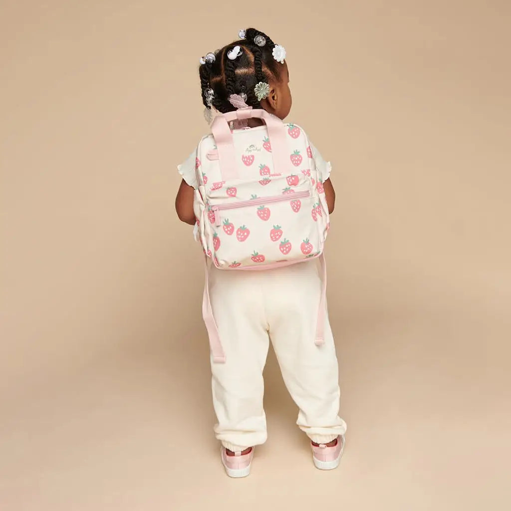 New Summer Cartoon Kindergarten Baby Backpack Embroidered Strawberries Fresh Color Contrasting Backpack