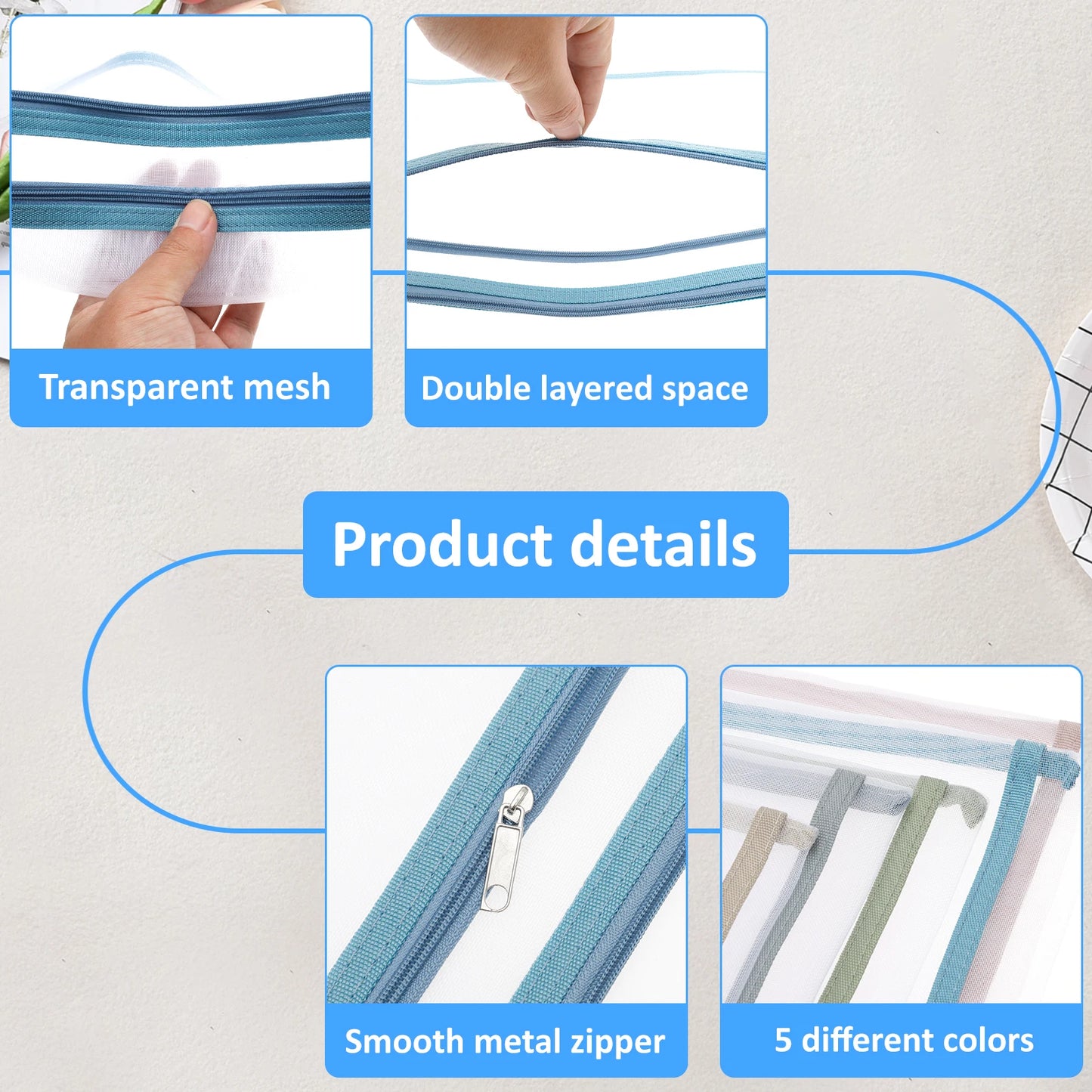 10 Pcs Double Layer Mesh Zipper Folder File Pouch A4 Paper Stationery Storage Bag School Office Supplies Organizer