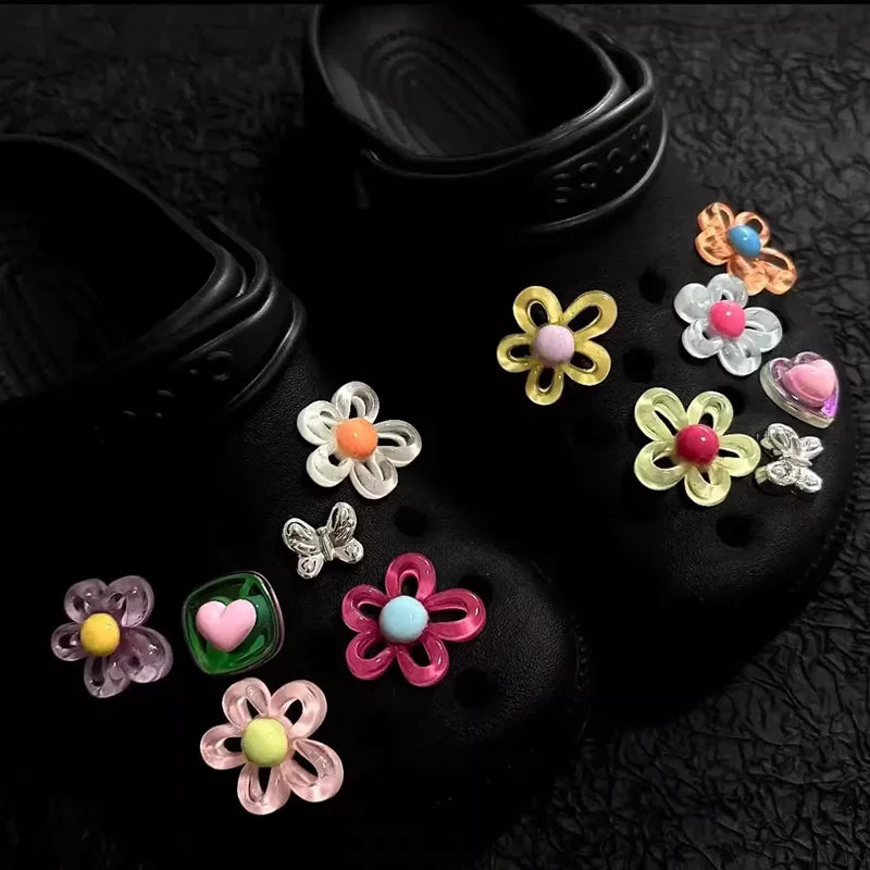 12 pcs/set Jelly Flower Sandals Accessory Plastic Hollow Flowers Cartoon DIY Decorative Accessory Shoes Flower Slippers Buckles