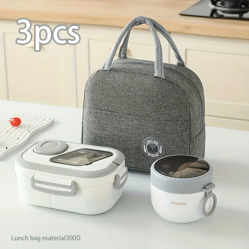 3pcs Portable Lunch Set Including Insulated Bag Bento Box & Breakfast Cup Travel Tableware Containers Meal Snack Food Containers