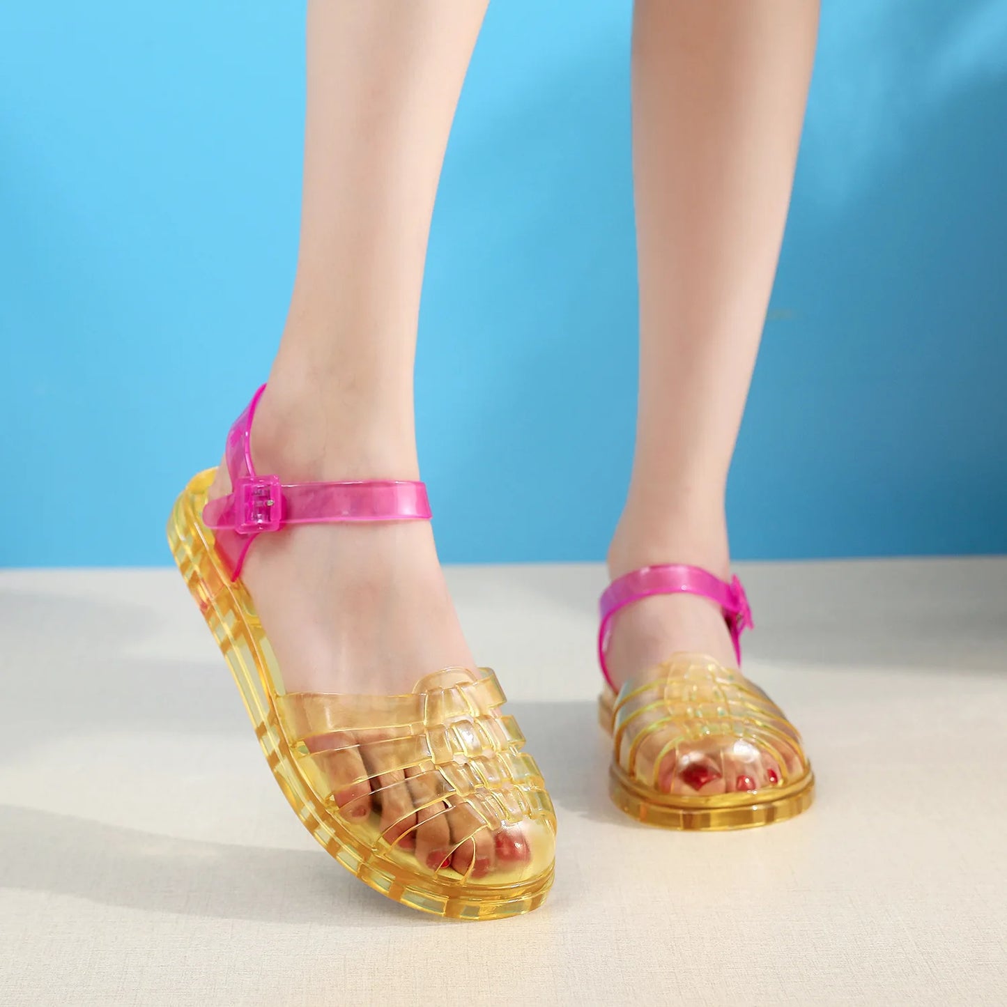 Women Platform Sandals Transparent Color Summer Jelly Shoes Soft PVC Close Toe Thick Sole Female Beach Leisure Sandalias