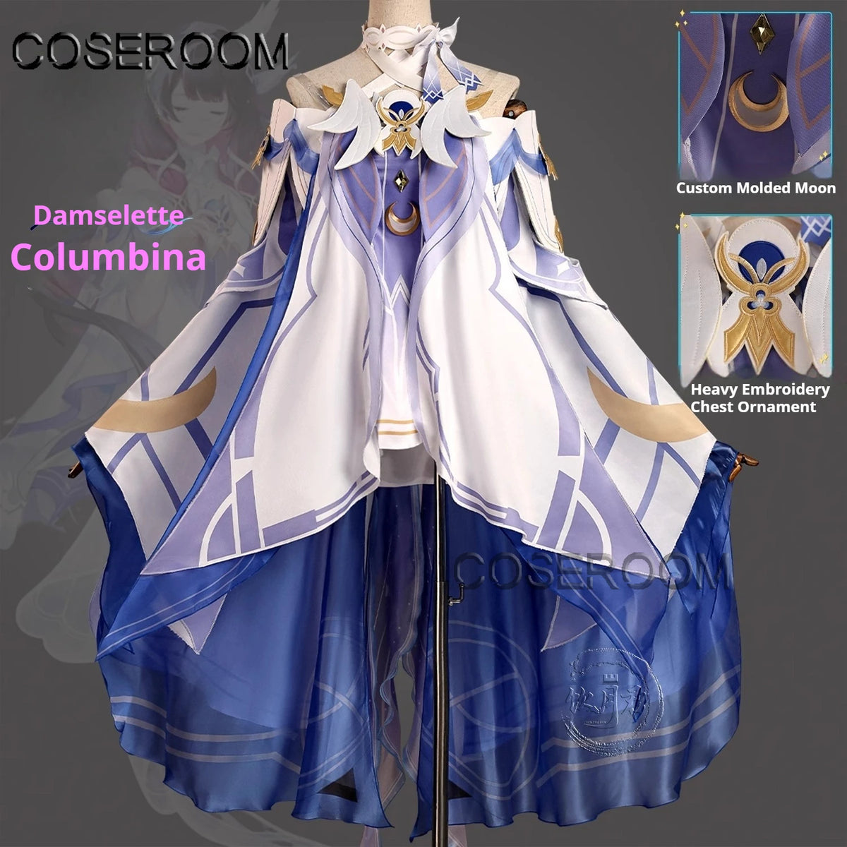 Game GenshinImpact Damselette Columbina Cosplay Costume Outfits Halloween Carnival Party Role Play Uniform Wig for Women
