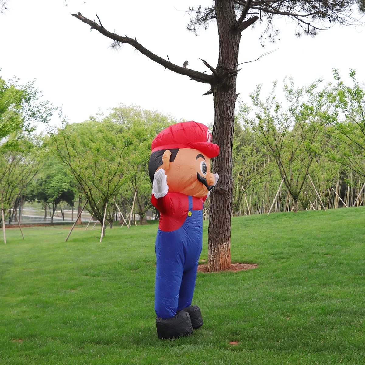 Funny Red Hat Plumber Monster Costume for Adults Halloween Cosplay Outfit Inflatable Character Suit Party Festival Dress