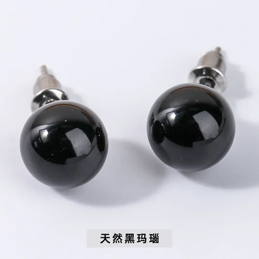 6mm 8mm 10mm Natural Agate Earrings Healing Crystal Stone Round Ball Pearl Beads Stud Fashion Jewelry for Women Girl Wholesale