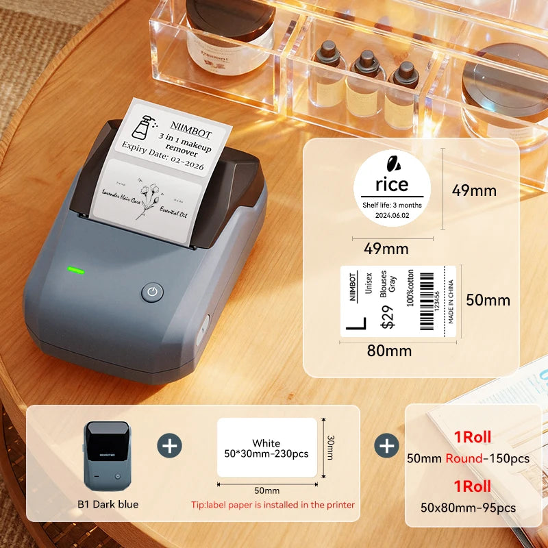 NIIMBOT B1 Portable Thermal Printer With Tapes 2 Inch Adhesive Label Printer Mini Bluetooth Sticker Maker Support Smartphones PC